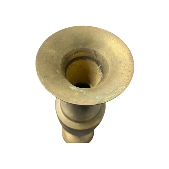 VTG Brass Vase Fluted Neck Tall Patina Charm MCM India Heirloom Elegance Accents - Picture 3 of 7